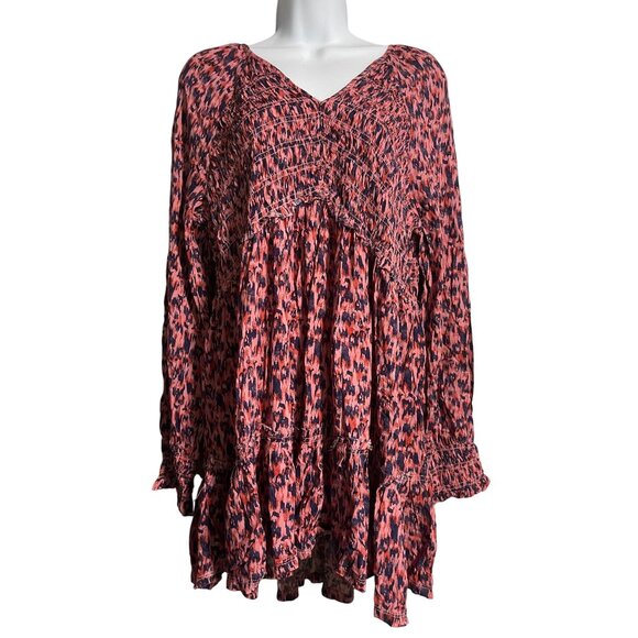 Beachlunchlounge Talia Smocked Long Sleeve Mini Dress or Tunic Size Large Boho - Picture 1 of 10